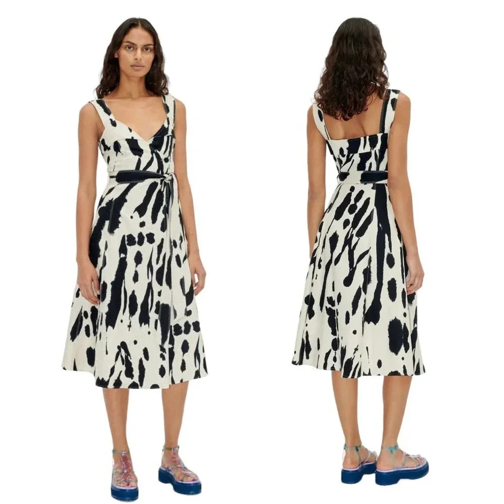 NWT $460 Stine Goya Gina Abstract Structured Cotton Dress - Wrap Tie-Waist Dress